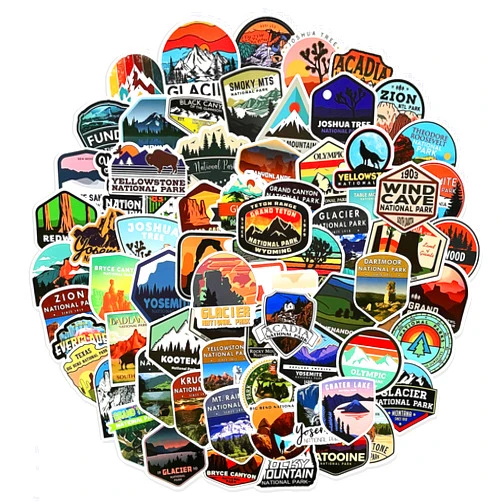 ONESHAW Stickers Pack Waterproof Vinyl Bumper Decals Perfect for Laptop Car Skateboard Water Bottle Hard Hat Scrapbook Travel Case Guitar Luggage Motorbikes (100Pcs National Park)