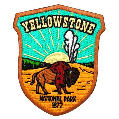 Hike and Draw Yellowstone National Park Iron-on Embroidery Patch, Blue, 3.5''H x 2.93''W