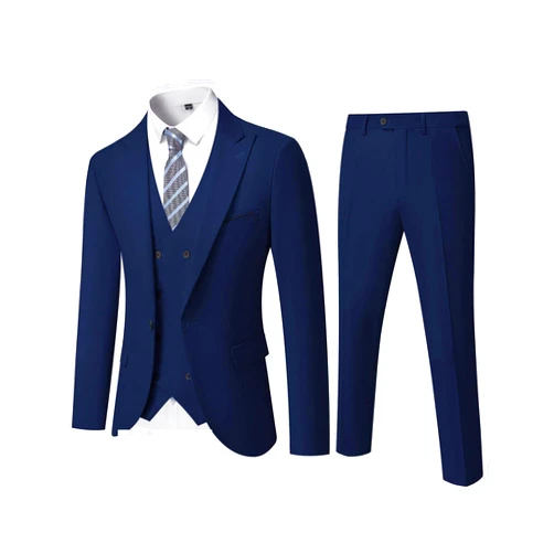 YND Men's 3 Piece Slim Fit Suit Set, One Button Peak Lapel Solid Business Blazer Jacket, Double Breasted Vest Pants and Tie