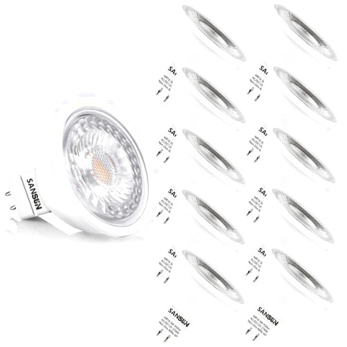 SANSUN 5W MR16 LED Landscape Light Bulbs, Low Voltage 12V 50W Halogen Replacement for Outdoor Landscape Spotlight and Indoor Track Light, GU5.3 Bi-Pin Base, Warm White 2700K, Non-Dimmable (Pack of 10)