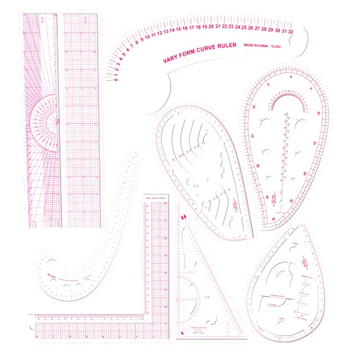 LINXIAO Fashion Clear Metric Sewing Ruler Set,French Curve Pattern Rulers for Beginners, Tailors, Designers, Quilting, Embroidery, Cross Stitch, Crochet, Knitting 9pcs