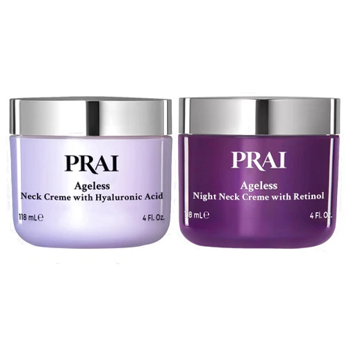 PRAI Beauty Ageless Day & Night Neck Kit | 1 Throat & Decolletage Day Creme and 1 Throat & Decolletage Night Creme | Skin Tightening Cream Set for Instantly Ageless Neck