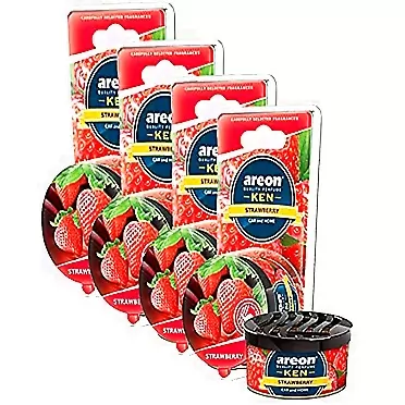 AREON Ken Blister - Car Air Freshener, Provides a Long-Lasting Scent for Auto, Home and Office - Odor Eliminator Neutralizer Strawberry (pack of 4)