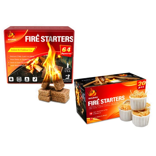 Nvkrvks Fire Starter Collection, Including Fire Starter Squares & Pods, Easy-Burning Fire Starter for Wood Stoves, Campfires, Grill Pit and Fireplace, Natural & Waterproof