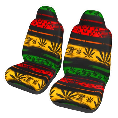 Auda Rasta Flag Reggae Marijuana Leaf Printed Front Seat Cover 2 Pcs, Universal Vehicle Seat Protector Mat Covers,Easy to Install Fit Most Cars, Sedan, SUV, Van Truck。