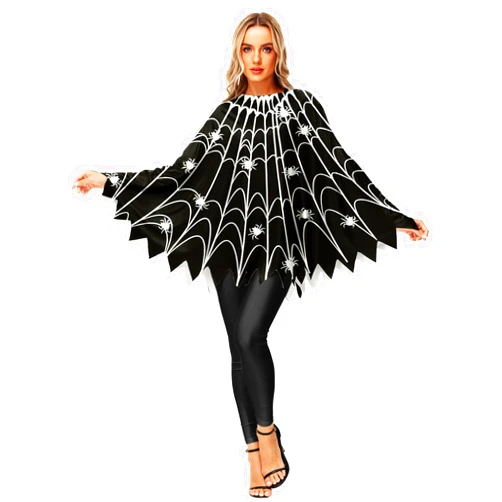 AOBUTE Halloween Pumpkin Costume Spider Web Skeleton Poncho Cloak
