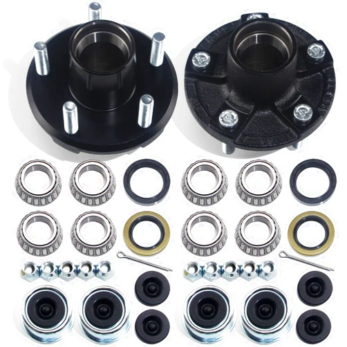 GREPSPUD 2Sets 5 on 4.5'' Trailer Hub Kits for 2000lbs 1'' or 1-1/16'' Straight Axle, 5 Lug Trailer Idler Hub Kit 5 Bolt on 4-1/2 Inch, Fits 1'' and 1-1/16'' Spindle, with Extra Dust Cap & Rubber Plug