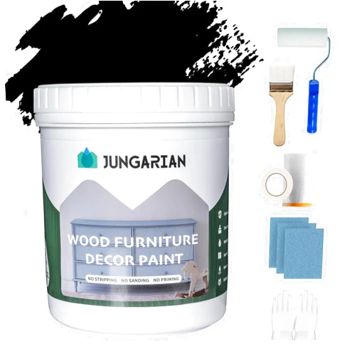 Jungarian Furniture Paint Kit 32oz with Tools - Water-based & Low Odor All-in-One Paint No Sanding - Matte Finish Indoor Outdoor Wood Paint for Cabinets, Doors, Tables and Dressers - Black