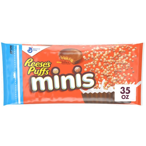 Reese's Puffs Minis Breakfast Cereal, Chocolate Peanut Butter Cereal, Family Size, 35 OZ Bag Cereal