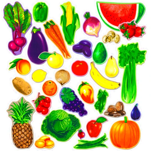 Little Folk Visuals Fruits and Vegetables Combo Precut Flannel/Felt Board Figures, 34 Pieces Set