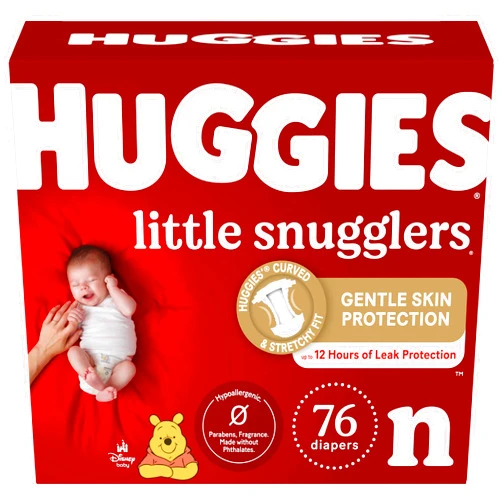 Huggies Newborn Diapers Little Snugglers Newborn Diapers, Size Newborn (up to 10 lbs), 76 Count