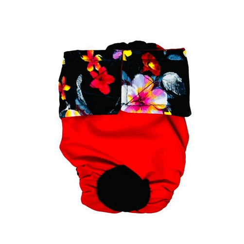 Barkertime Midnight Blossom Gala on Red Dog Diaper, XS, with Tail Hole - Made in USA