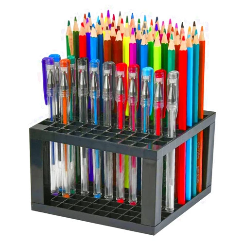 Auhoahsil 96 Hole Pencil & Brush Holders, 2 Pack Multi Bin Plastic Desk Stand Organizer Holding Rack for Pens, Paint Brushes, Colored Pencils, Gel Pens, Markers and Modeling Tools, Storage & Organizing Crate