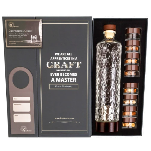 Krafterize DIY Whiskey Gifts for Men - Whiskey Infusion Kit & Whiskey Decanter Set with Botanicals & Wood Chips - Bourbon Decanter & Bourbon Gifts for Men Who Have Everything