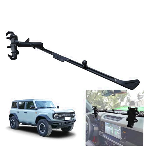 UEAGOR Dash Phone Holder 360° Adjustable Aluminum Console Mount Phone Holder Compatible with for Ford Bronco 2/4 Door 2021 2022 2023 2024 Accessories (Long Rail)