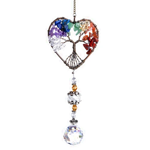 H&D HYALINE & DORA Suncatcher Window Hanging Tree of Life Heart Shaped Crystal Ball Prism Drop Pendant