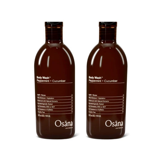 Osana Body Wash to Hydrate, Refresh and Reinvigorate Skin, Enhanced Fruit Extract & Natural Ingredients, Peppermint & Cucumber Scented, 15oz Dual Pack