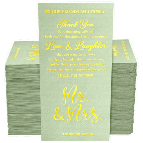 Karenhi 100Pcs Sage Green Wedding Napkins Mr and Mrs Dinner Napkins Beverage Cocktail Napkins 2 Ply Disposable Napkins Paper Soft Napkins Thank You Napkins for Wedding Reception Bridal Party Supplies