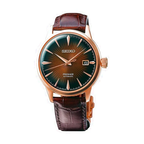 SEIKO Automatic Watch for Men - Presage Cocktail Time - Patterned with Golden Numerals and Date Calendar, 50m Water-Resistant