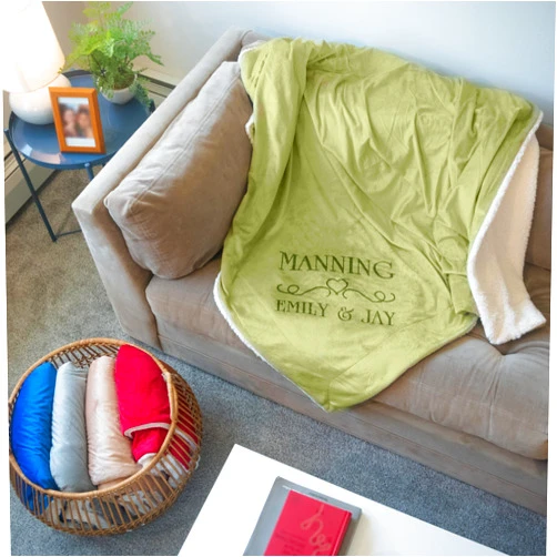 Custom Catch Housewarming Gift Idea for New Home - Personalized Throw Blanket Present Decorated with Scroll and Family Name