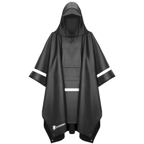 PTEROMY Hooded Rain Poncho for Adult with Pocket, Waterproof Lightweight Unisex Raincoat for Hiking Camping Emergency