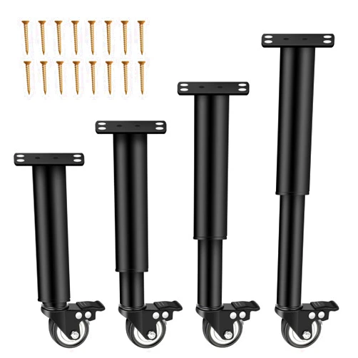 ITEFDTUTNE 7-12 inch Metal Adjustable Furniture Legs with Swivel Caster Wheels, 4 Set Heavy Duty Replacement Support Legs with Caster Wheels,Suitable for Cabinet,Sofa,Coffee Table, TV Stand