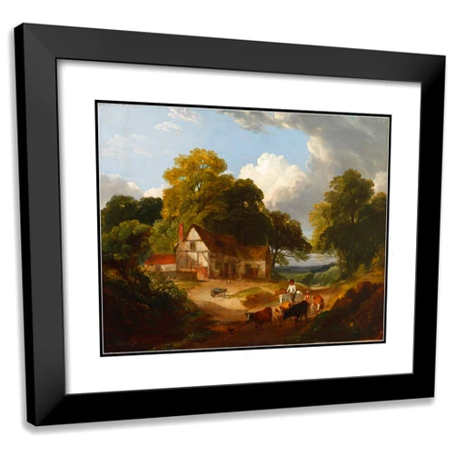 ArtDirect Robert Ladbrooke 18x15 Black Modern Frame and Double Matted Museum Art Print Titled - Barnyard Scene