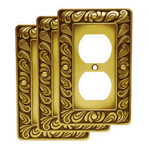 Franklin Brass Paisley Series Single Duplex Outlet - 1-Gang - ETL Certified - Decorative Outlet Cover - Durable & Easy to Install - W10110V-ABT-R - Tumbled Antique Brass Finish - 3 Pack