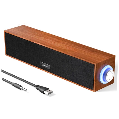 Uakinat Computer Speakers,Wooden Multimedia Digital Speaker,USB Powered 3.5mm AUX PC Speakers,Surround Sound Portable Computer Sound Bar Speaker for Desktop Laptop (Brown)
