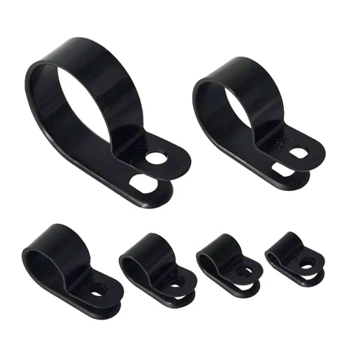 Alamic Cable Clamp 200 Pcs Black Nylon Screws Plastic R-Type Cable Clamp Clips Fasteners Assortment for Cable Conduit 6 Sizes 3/16