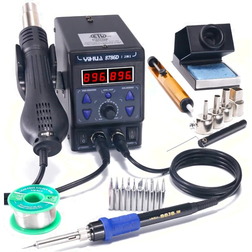 YIHUA 8786D I 2 in 1 Hot Air Rework and Soldering Iron Station with °F /°C, Cool/Hot Air Conversion, Digital Temperature Correction and Sleep Function