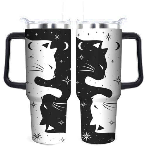 Onfnteac Goth Gifts for Women Cat Gothic Tumbler Coffee Mug for Women Cat Lover Gifts for Women - 40 Oz Stainless Steel Insulated Cat Cup With Handle and Straw