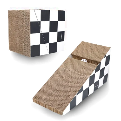 FluffyDream Cat Scratching Board with Ball, Triangle Cat Scratching Cardboard, Multiple Scratching Angles, 2-in-1 Scratching Lounge Bed, Recyclable and Durable, Furniture Protector, Black and White