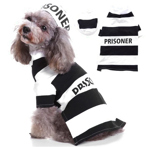 Coppthinktu Prisoner Dog Costume Prison Pooch Dog Halloween Costumes, Halloween Costume for Small Medium Dogs, Pet Prisoner Costume with Hat for Halloween Christmas Birthday Party Photo Props Accessories