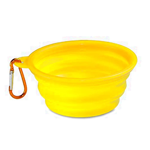 IKIMI Fqeeru Collapsible Dog Bowl, Foldable Expandable Cup Dish for Pet Dog Food Water Feeding Portable Travel Bowl +Carabiner Easy to Carry, Yellow