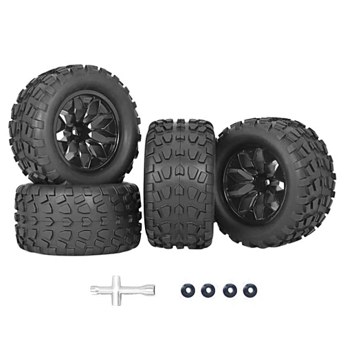 RC Station 12mm Hex RC Wheels and Tires 1/10 Scale 2.8 RC Truck Tires and Wheels for Traxxas Rustler Stampede Hoss E-Revo 2wd 4x4 vxl Tires and Wheels Redcat Riaario Amoril Tires Wheels Preglued 4PCS