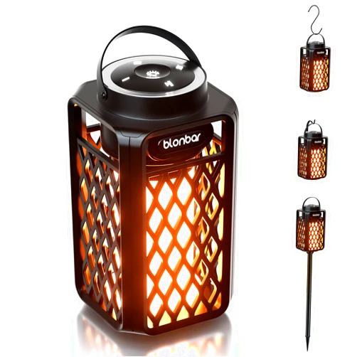 blonbar Outdoor Speakers Bluetooth Waterproof Patio with Torch Atmosphere, Portable Wireless Stereo Speaker for Porch Home Decor Gifts for Men Women Couples Dads Moms