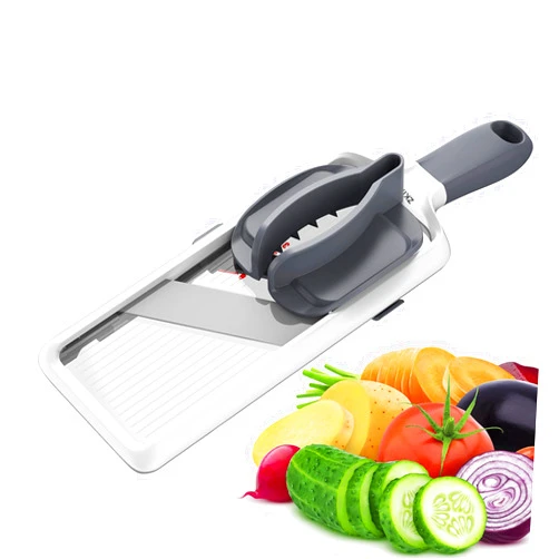 ZKIRON Multi Handheld Mandoline Slicer - Adjustable Stainless Steel Blade, Comfort Grip, Safety Features, Easy to Clean, Ideal for Speedy Slicing of Fruits and Vegetables (Gray)