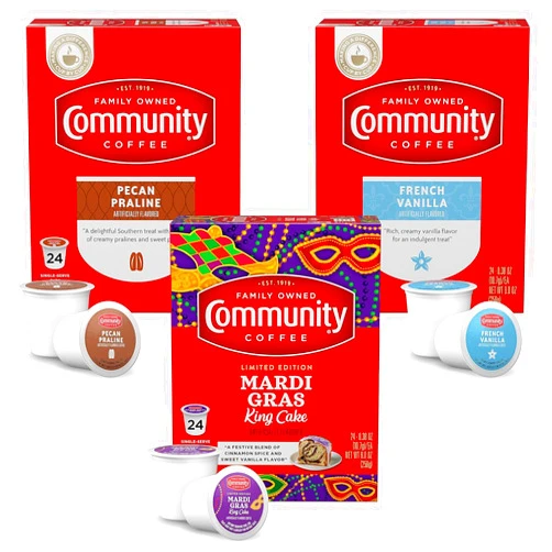 Community Coffee Flavored Pods Variety Pack,72 Count, Medium Roast and Flavored, Compatible with Keurig 2.0 K-Cup Brewers (24 Count, Pack of 3)
