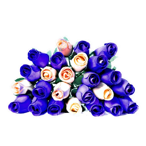 The Original Wooden Rose 24 Realistic Wooden Roses Flowers, Purples and Cream