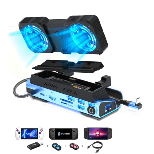 YCE Legion Go/ROG Ally/Steam Deck Dock - 14-in-1 Docking Station Dismantling Dual Cool Fans Steam, M.2 NVMe Enclosure,4K@60Hz,4 USB Ports,100W PD Charging, Gigabit Ethernet Fit for Steam Deck