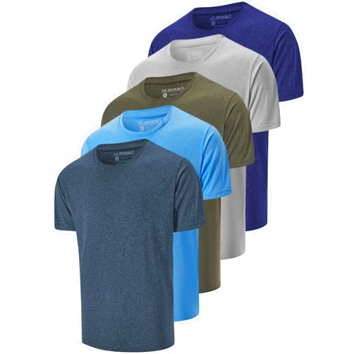 AKAWOOKO 5 Pack Men's Dry Fit T Shirts, Athletic Running Gym Workout Short Sleeve Tee Shirts for Men
