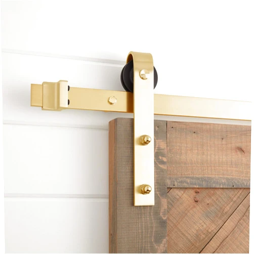 Signature Hardware 950668 Hal 78 Inch Barn Door Track and Hardware Set - Includes Track, Rollers and Matching Hardware - Champagne Brass