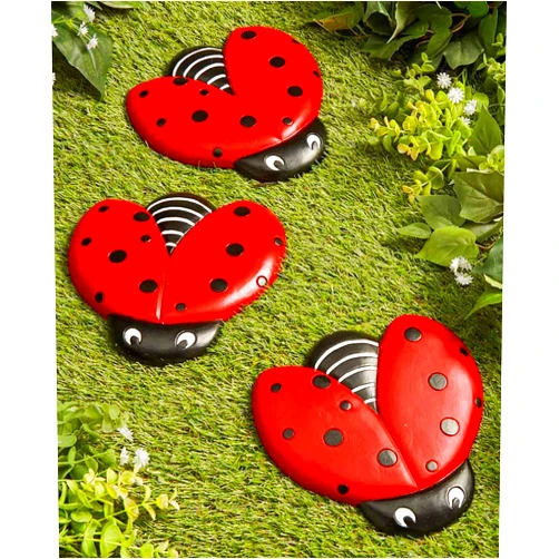 The Lakeside Collection Ladybug Stepping Stones for Gardens and Outdoor Flower Beds - Set of 3