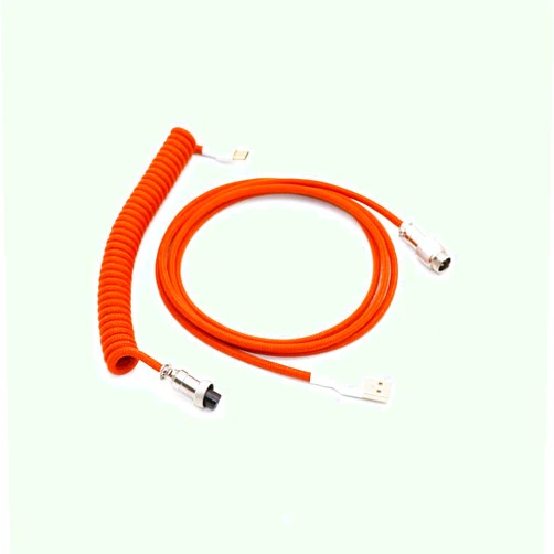 Angitu Single Sleeved PET Coiled Coiling Type C Mini Micro Cable for Mechanical Keyboard Cable with GX12 Aviator (Type C 1.5M 15-20cm, R-Orange)