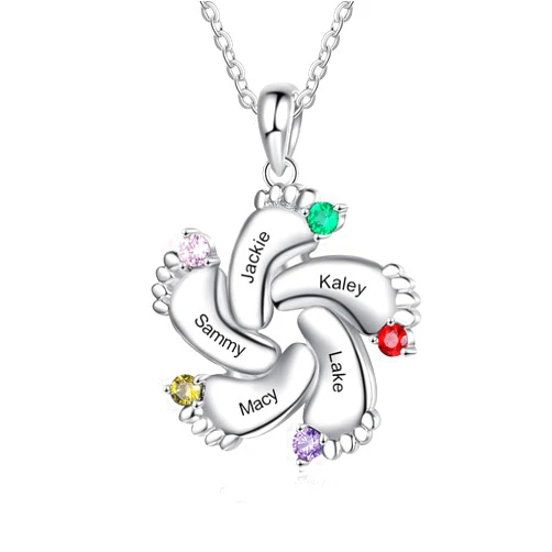 JewelOra Personalized Mother Necklace with 1-6 Names Custom Feet Pendant Birthstone Necklace for Mom Women Customized Family Jewelry Gifts for Mom Grandma