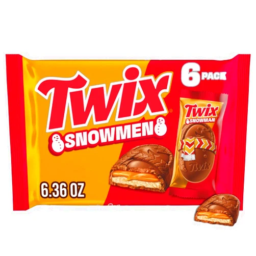 Mars TWIX Caramel Cookie Snowmen Christmas Chocolate Candy Bars, 6 Ct Pack