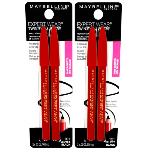 Maybelline New York Expert Wear Twin Brow & Eye Pencils Makeup, Velvet Black, 2 Count Twin (total 4 pencils ), 2 Count (Pack of 2) 2 Count (Pack of 2) Velvet Black