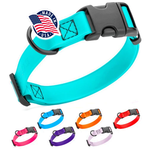 Dogline Biothane Waterproof Dog Collar with Quick Release Buckle Strong Coated Nylon Webbing with Odor- Proof for Easy Care Easy to Clean Fits Small Medium or Large Dogs, Teal 3/4
