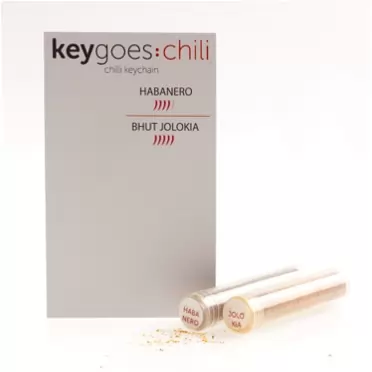 Keygoes:chili Two (2) HIGH heat refills for Keygoes:chili Key Chain. Contains one Habanero refill and one Bhut Jolokia refill. D. Two (2) High Heat Refills for Keygoes Keychain